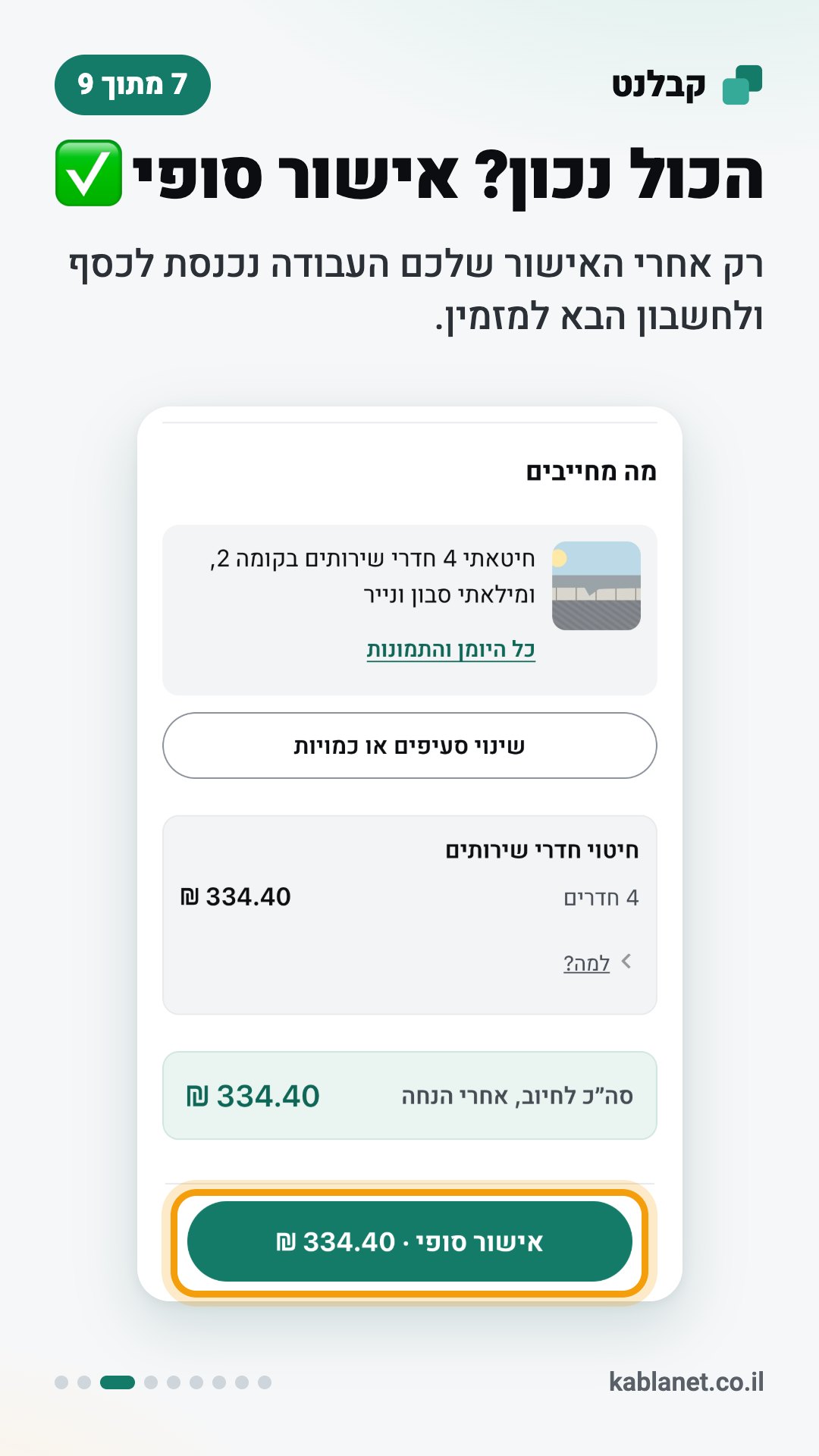 צילום מסך מקבלנט: הכול נכון? אישור סופי